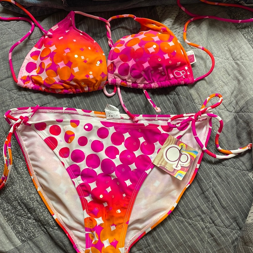 OP Bikini Triangle top and side toe bottoms.
